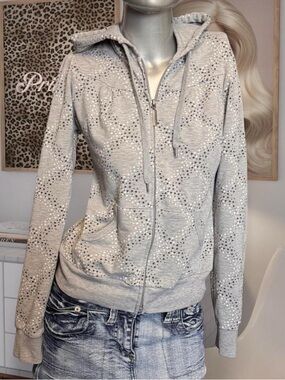 Cyber Y2K Stars Grey vintage SWS plaid hoodie